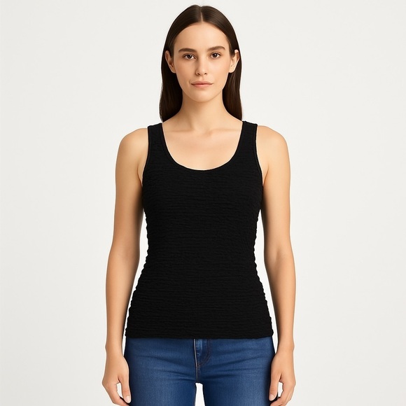 croft & barrow Tops - Croft & Barrow Black Popcorn Tank Top S Semi Sheer Y2K Goth Grunge Retro Edgy